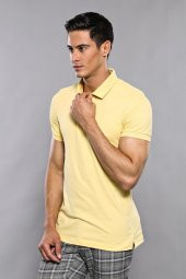 Polo Yaka Düz Sarı T-shirt  Wessi - 1