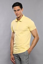 Polo Yaka Düz Sarı T-shirt  Wessi - 3