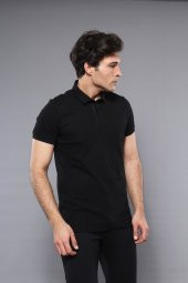 Polo Yaka Düz Siyah T-shirt  Wessi - 2