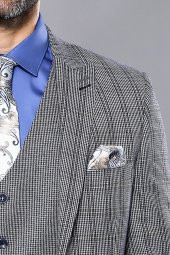 Ekose Lacivert Desen Slim Fit Yelekli Takım Elbise  Wessi - 4