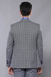 Ekose Lacivert Desen Slim Fit Yelekli Takım Elbise  Wessi - 9