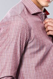 Kare Desen Bordo Uzun Kollu Gömlek Wessi - 3