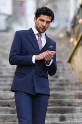 Kruvaze Slim Fit Lacivert Erkek Takım Elbise - 2