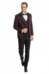 Desenli Yelekli Erkek Bordo Damatlık - 5