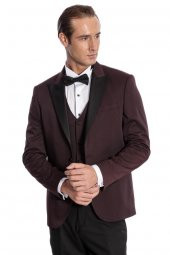 Desenli Yelekli Erkek Bordo Damatlık - 6