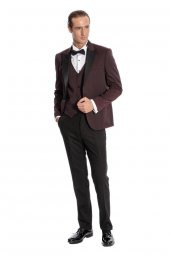 Desenli Yelekli Erkek Bordo Damatlık - 7