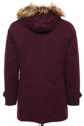 Yaka Kürklü Kapüşonlu Bordo Erkek Mont - 3