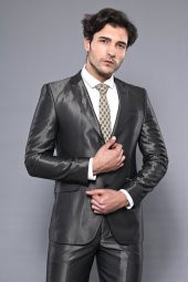Parlak Füme Slim Fit Takım Elbise  Wessi - 3