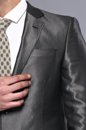 Parlak Füme Slim Fit Takım Elbise  Wessi - 4