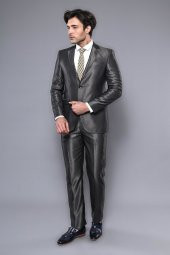 Parlak Füme Slim Fit Takım Elbise  Wessi - 5