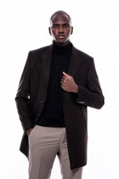 Geniş Yaka Diz Üstü Kahverengi Erkek Palto - 2