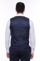 Desenli Kruvaze Koyu Lacivert Erkek Yelek Pantolon Set - 7