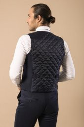 Desenli Kruvaze Koyu Lacivert Erkek Yelek Pantolon Set - 10