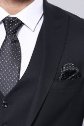Düz Koyu Lacivert Slim Fit Ceket Yelek Set  Wessi - 2