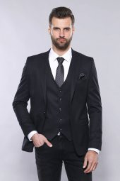 Düz Koyu Lacivert Slim Fit Ceket Yelek Set  Wessi - 1