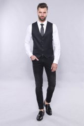 Düz Koyu Lacivert Slim Fit Ceket Yelek Set  Wessi - 3