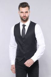 Düz Koyu Lacivert Slim Fit Ceket Yelek Set  Wessi - 4