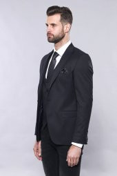 Düz Koyu Lacivert Slim Fit Ceket Yelek Set  Wessi - 6