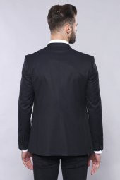 Düz Koyu Lacivert Slim Fit Ceket Yelek Set  Wessi - 7