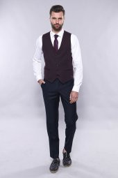 Düz Bordo Slim Fit Yelek Ceket Set  Wessi - 3