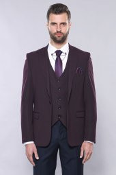 Düz Bordo Slim Fit Yelek Ceket Set  Wessi - 6
