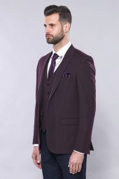 Düz Bordo Slim Fit Yelek Ceket Set  Wessi - 7