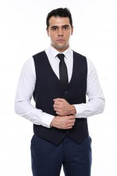Lacivert Düz Slimfit Yelek - 6