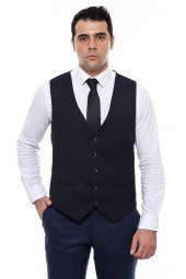 Lacivert Düz Slimfit Yelek - 7