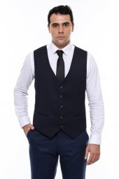 Lacivert Düz Slimfit Yelek - 5