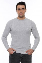 Desenli Bisiklet Yaka Açık Gri Triko - 5