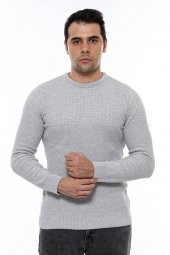 Desenli Bisiklet Yaka Açık Gri Triko - 7