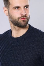 Desenli Lacivert Bisiklet Yaka Triko Wessi - 2