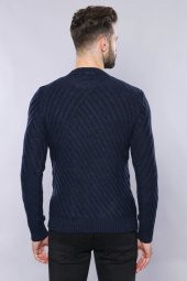 Desenli Lacivert Bisiklet Yaka Triko Wessi - 5