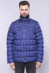 Kapitone Mavi Erkek Kışlık Mont - 4