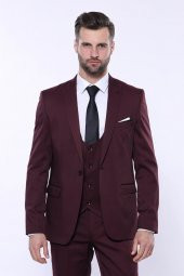Kendinden Desenli Sivri Yaka Bordo Yelekli Takım Elbise  Wessi - 7