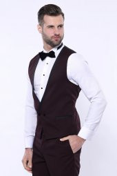 Desenli Bordo Velvet Çıkma Yaka Takım Elbise  Wessi - 4
