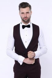 Desenli Bordo Velvet Çıkma Yaka Takım Elbise  Wessi - 5