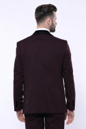 Desenli Bordo Velvet Çıkma Yaka Takım Elbise  Wessi - 8