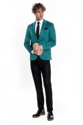 Pamuk Slim Fit Desensiz Yeşil Erkek Ceket - 3