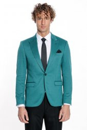Pamuk Slim Fit Desensiz Yeşil Erkek Ceket - 6