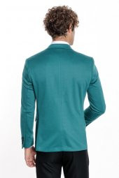 Pamuk Slim Fit Desensiz Yeşil Erkek Ceket - 9