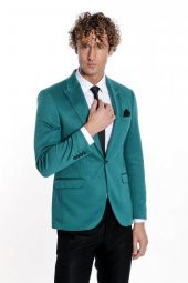 Pamuk Slim Fit Desensiz Yeşil Erkek Ceket - 1