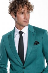 Pamuk Slim Fit Desensiz Yeşil Erkek Ceket - 2
