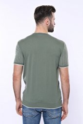 Bisiklet Yaka Kenarları Desenli Yeşil Örme T-shirt  Wessi - 7