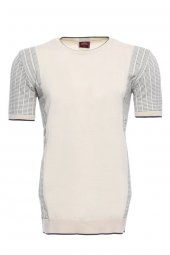 Bisiklet Yaka Kenarları Desenli Krem Örme T-shirt  Wessi - 2