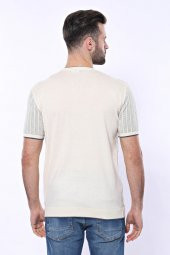 Bisiklet Yaka Kenarları Desenli Krem Örme T-shirt  Wessi - 7