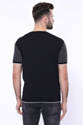 Bisiklet Yaka Kenarları Desenli Siyah Örme T-shirt  Wessi - 7