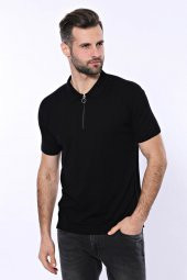 Polo Yaka Siyah Düz Örme T-shirt  Wessi - 1