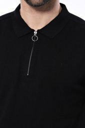 Polo Yaka Siyah Düz Örme T-shirt  Wessi - 2