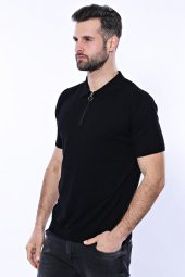 Polo Yaka Siyah Düz Örme T-shirt  Wessi - 3